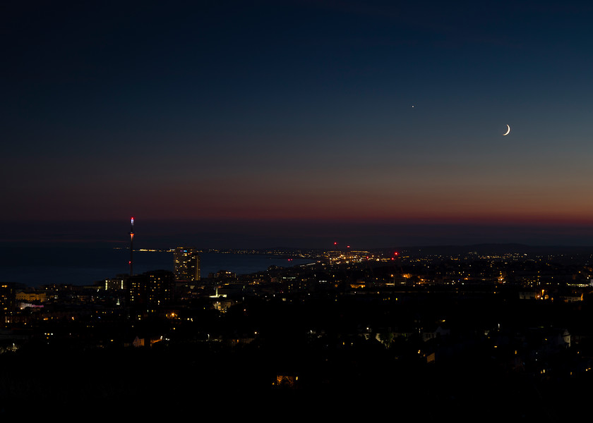 Brighton, moon and Hubble 
 Keywords: Brighton, racecourse, sunset